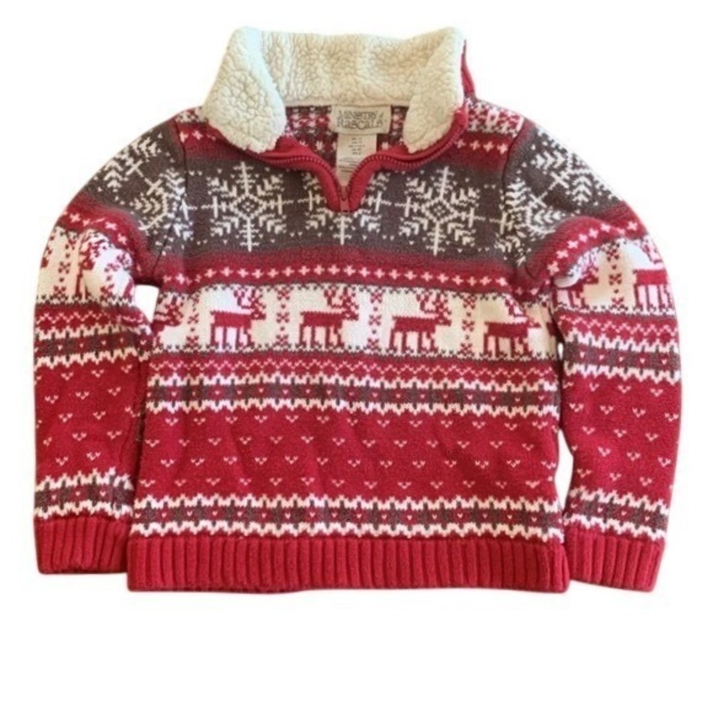 Ministry of Rascals Kids 2T‎ Reindeer Snowflake Sherpa Collar Pullover Sweater